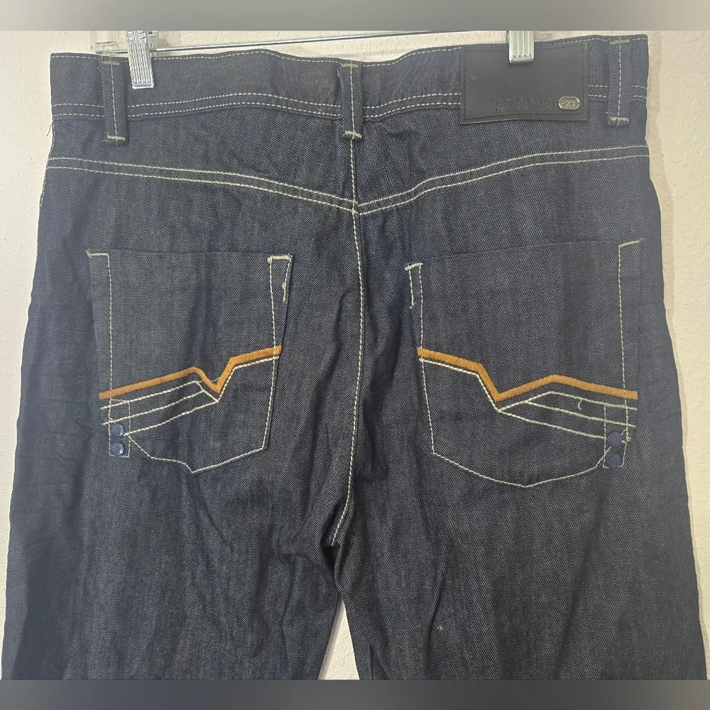 Ecko Unlimited Men's 72+ Loose Fit Jeans Blue/Black Grunge Y2K Skater, 34/32